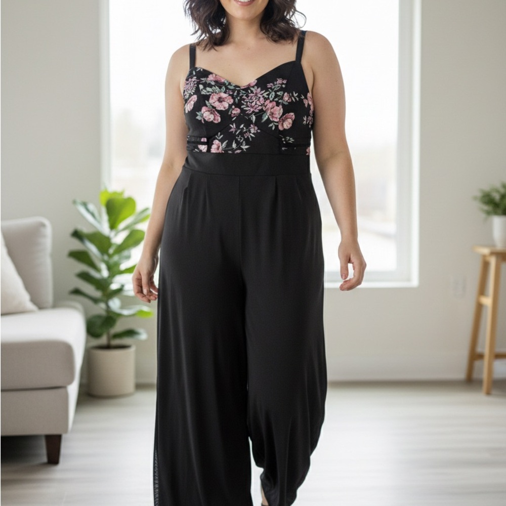 Torrid Black Floral Jumpsuit